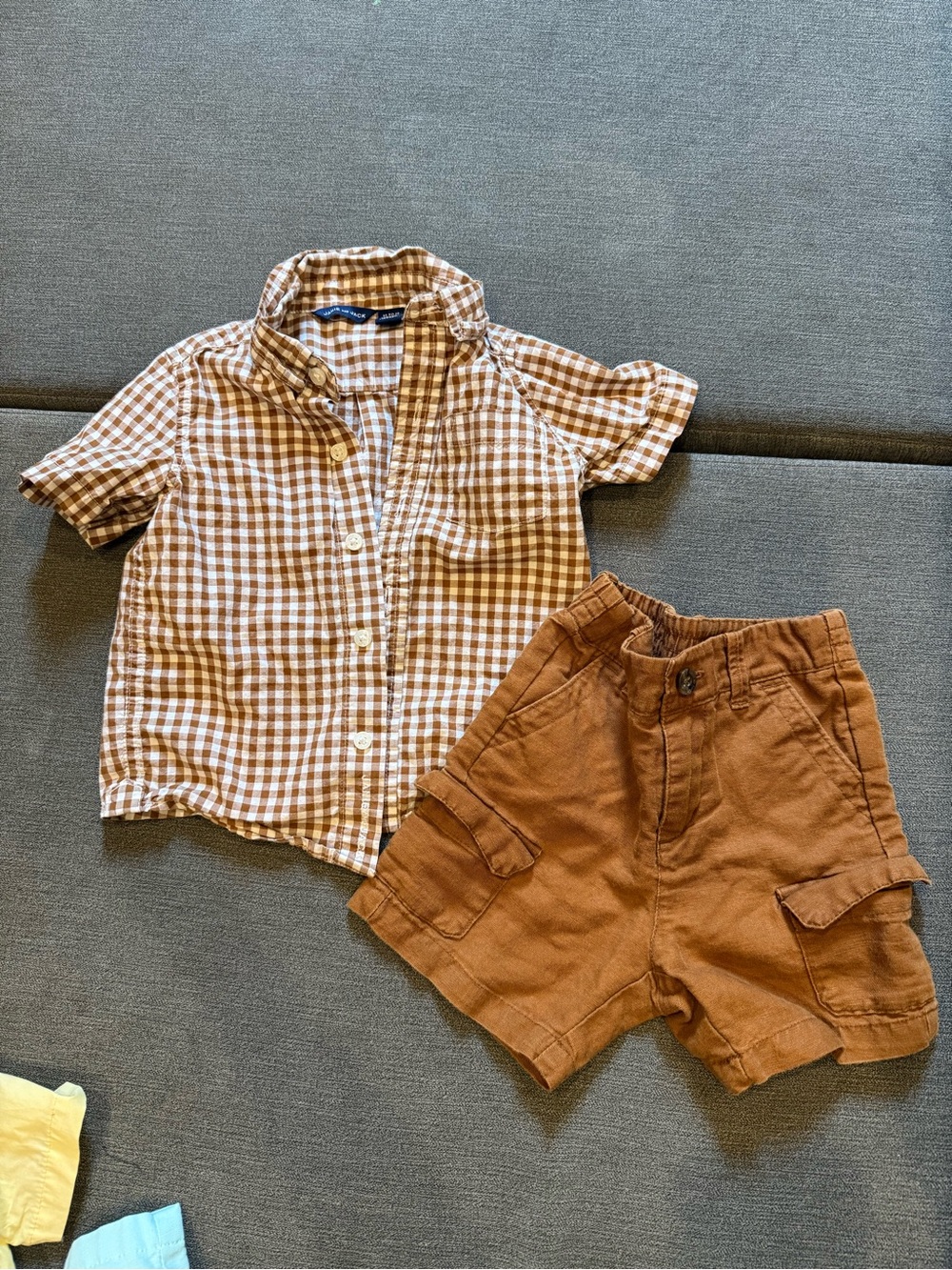 Janie and Jack Brown and White Gingham Shirt with matching shorts